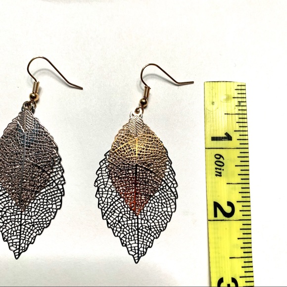 Tree Leaf Two Tone Silver Gold Drop Earrings new - Picture 5 of 7